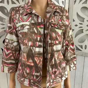 Chico's Brown and Pink Abstract Utility Jacket